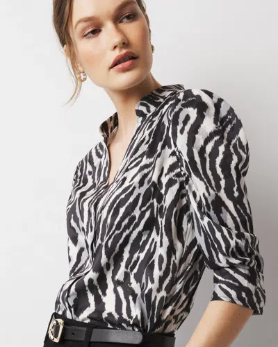 White House Black Market Ruched Sleeve Shirt In Leopard Drift Ecru