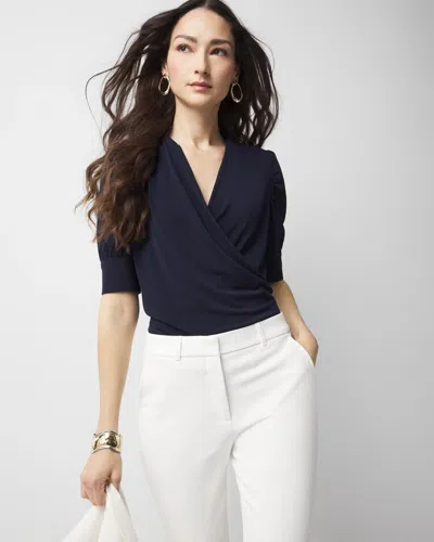 White House Black Market Ruched-sleeve Surplice Top In Officer Blue
