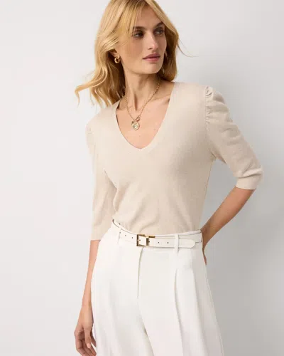 White House Black Market Ruched Sleeve V-neck Pullover Sweater