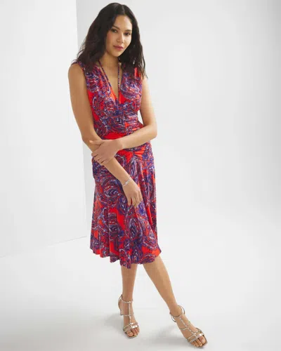 White House Black Market Ruched Tie-shoulder Midi Dress In Mia Paisley L Fiery Red