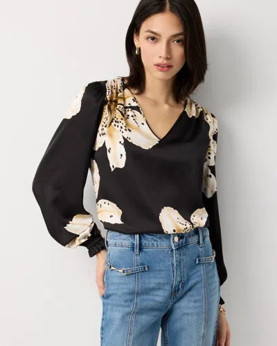 White House Black Market Ruffle Cuff Satin Blouse In Black