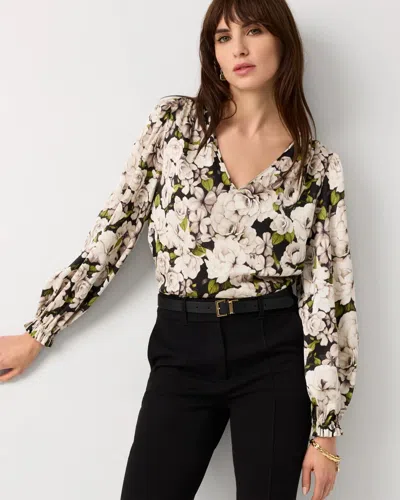 White House Black Market Ruffle Cuff Satin Blouse In Multi