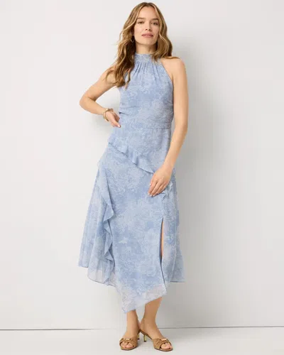 White House Black Market Ruffle Halter Midi Dress In Blue