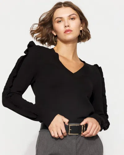 White House Black Market Ruffle Sleeve Pullover Sweater In Black