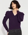 White House Black Market Ruffle Sleeve Pullover Sweater In Purple