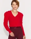 White House Black Market Ruffle Sleeve Pullover Sweater In Red