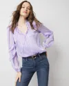 White House Black Market Ruffle Sleeve Sheer Striped Blouse In Purple