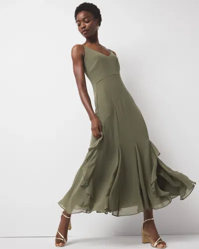 White House Black Market Ruffle Slip Midi Dress In Forever Olive