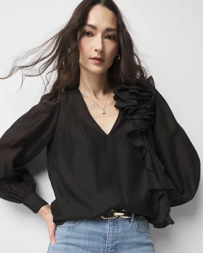 White House Black Market Ruffle Statement Blouse In Black