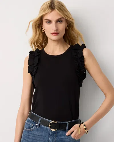 White House Black Market Ruffle Trim Tank Top In Black
