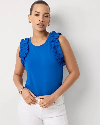 White House Black Market Ruffle Trim Tank Top In Blue