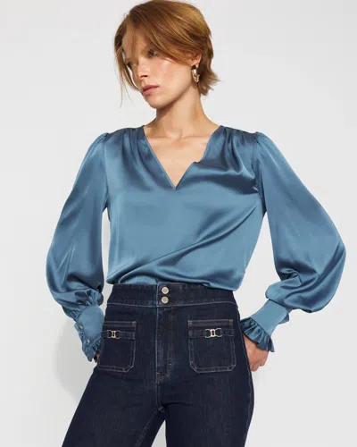 White House Black Market Satin Drama Sleeve Blouse In Blue