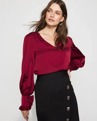 White House Black Market Satin Drama Sleeve Blouse In Burgundy