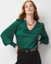 White House Black Market Satin Drama Sleeve Blouse In Green