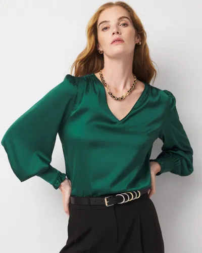 White House Black Market Satin Drama Sleeve Blouse In Green