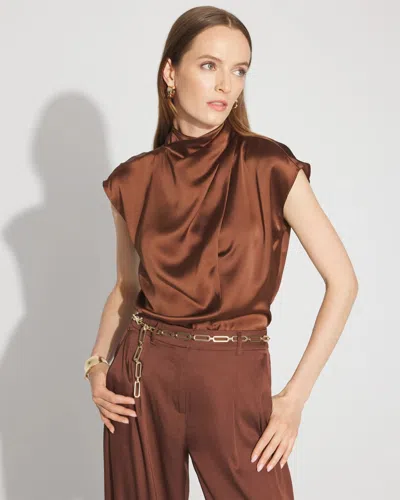 White House Black Market Satin Draped Sleeveless Blouse In Brown