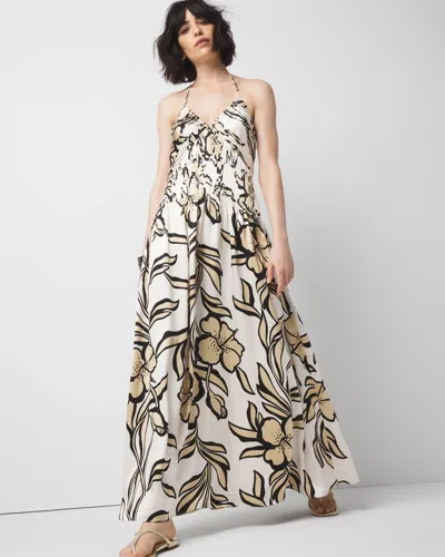 White House Black Market Satin Floral Halter Maxi Dress
