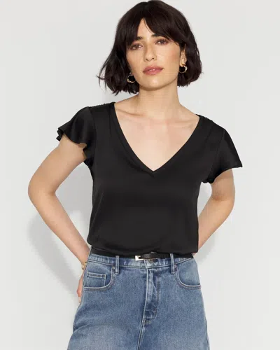 White House Black Market Satin-front Glamgetter Tee In Black