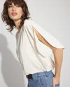 White House Black Market Satin + Jersey Split Sleeve Tee In White