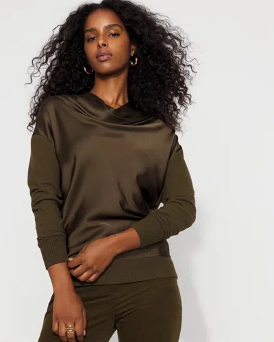 White House Black Market Satin Mix Snit Top In Green