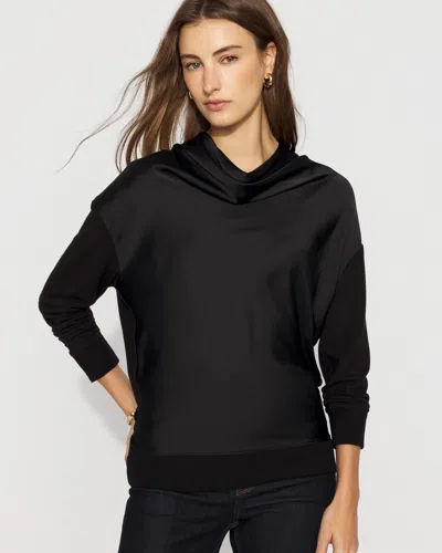 White House Black Market Satin Mix Snit Top In Black
