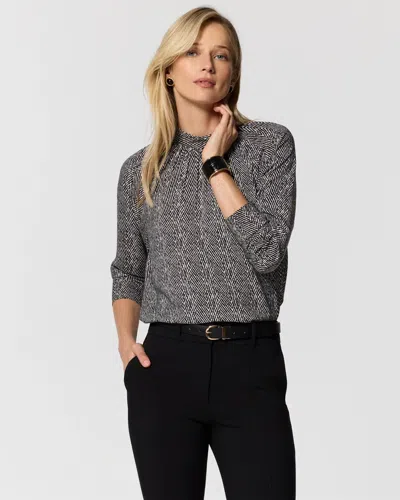 White House Black Market Satin Mock Neck Blouse In Classic Hb Print Ecru