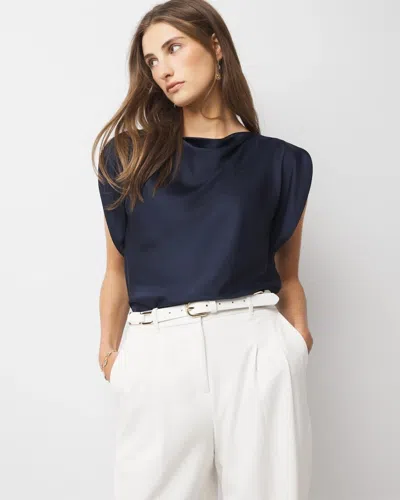 White House Black Market Satin Petal Sleeve Blouse In Officer Blue