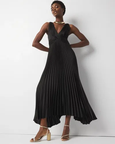 White House Black Market Satin Pleated Midi Dress In Black