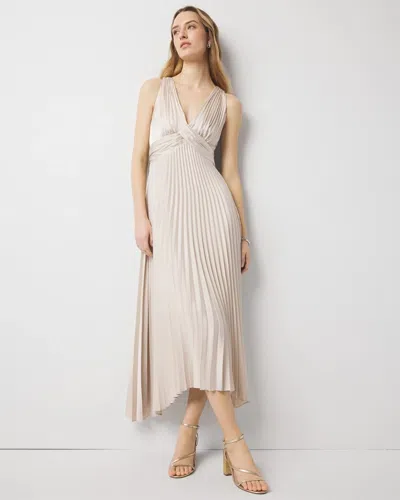 White House Black Market Satin Pleated Midi Dress In Pumice