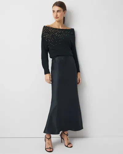 White House Black Market Satin Slip Skirt In Green