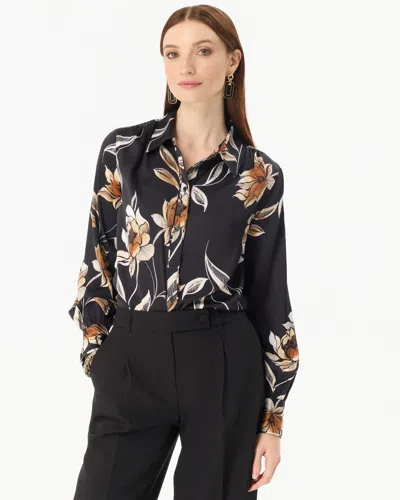 White House Black Market Satin Soft Shirt In Tally Floral Black