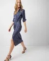 White House Black Market Satin Striped Wrap Dress In Althea Stripe Blue