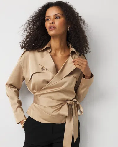 White House Black Market Satin Trench-wrap Blouse In Brown