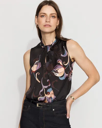 White House Black Market Satin Twist Neck Shell In Black
