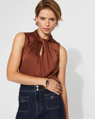 White House Black Market Satin Twist Neck Shell In Brown