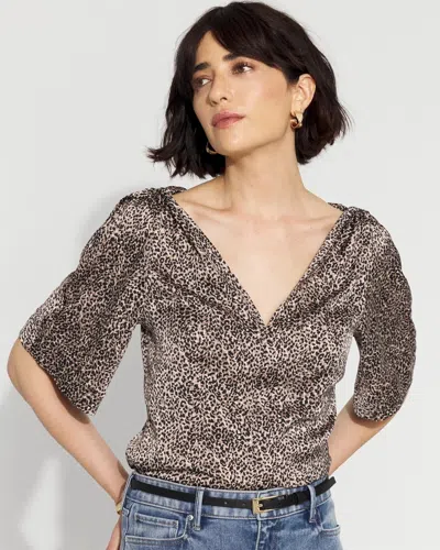 White House Black Market Satin Twist-shoulder Top In Animal Print