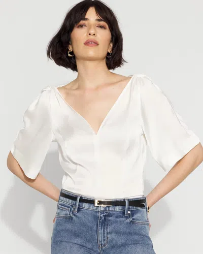 White House Black Market Satin Twist-shoulder Top In White