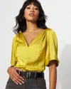 White House Black Market Satin Twist-shoulder Top In Yellow