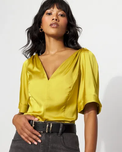 White House Black Market Satin Twist-shoulder Top In Yellow