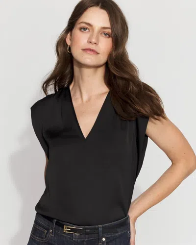 White House Black Market Satin V-neck Shell In Black