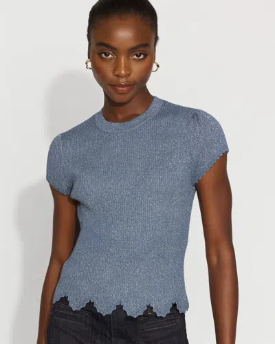 White House Black Market Scalloped Shimmer Sweater In Blue