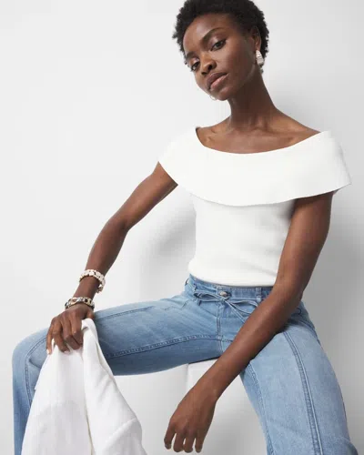 White House Black Market Sculpt Stretch Off-the-shoulder Sweater In White