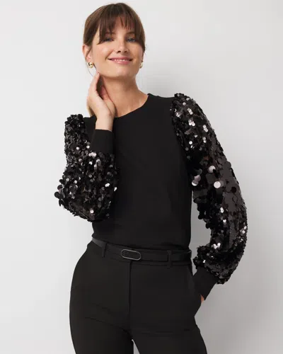 White House Black Market Sequin Blouson Sleeve Top In Black