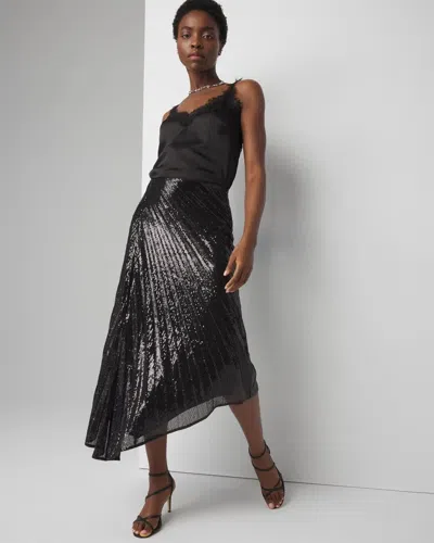 White House Black Market Sequin Pleated Asymmetrical Skirt In Black/black Sequins