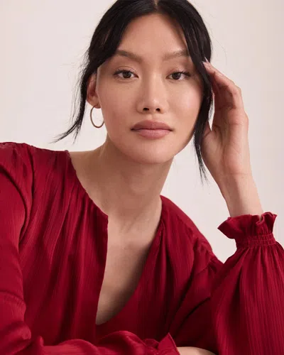 White House Black Market Shadow Stripe Satin Blouse In Red Dahlia