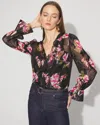 White House Black Market Sheer Metallic Clip Ruffle Blouse