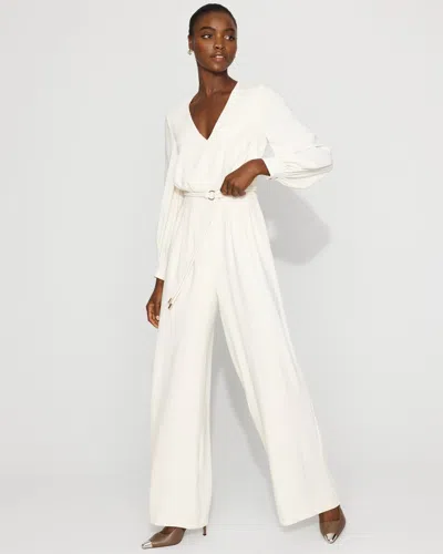White House Black Market Sheer Sleeve Crepe Jumpsuit In White