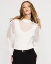 White House Black Market Sheer Sleeve Mockneck Pullover Sweater In White