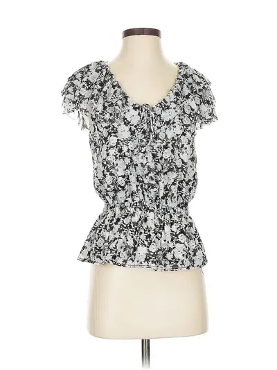 Pre-owned White House Black Market Short Sleeve Blouse In Black