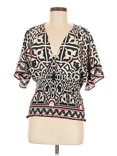 Pre-owned White House Black Market Short Sleeve Blouse In Black